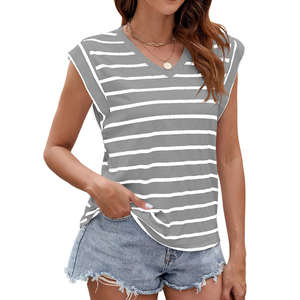 Camiseta de Mujer al por Mayor de Alta Calidad con Cuello en V, Hombros Caídos, Tallas Grandes, Apliques, 100% Fibra de Bambú Ecológica, Servicio OEM - Product Image 4