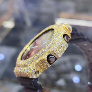 Montre analogique à quartz avec cadran noir en moissanite, style hip-hop, boîtier en acier inoxydable, bracelet en caoutchouc, unisexe - Product Image 2