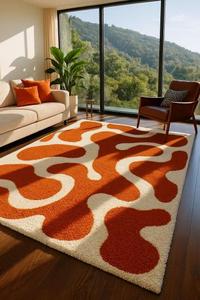 Tapis d'appoint abstrait à poils moyens, tufté à la main, antidérapant, en laine moderne, pour salon, chambre, salle à manger, décoration intérieure - Product Image 2