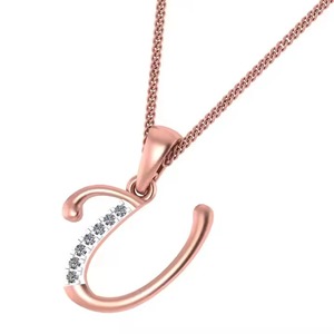 Collier Pendentif Lettre U en Or Rose 14K Tendance, Sertissage Griffe Diamant, Création de Designer, Breloques Fines, Unisexe, Parfait - Product Image 2