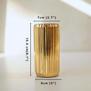 Home Bloom Modern Tabletop <b>Vase</b> Gold Finish Handmade Vertical <b>Ribbed</b> Design Decorative Container - Product Image 2