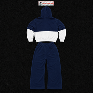 Navy Blue <b>White</b> Color Block Tracksuit <b>Men</b> Full Zip Hoodie With Matching <b>Jogger</b> Pants Premium Two Piece Sports Set Modern Casual - Product Image 6