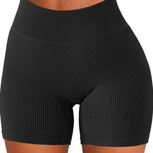 Ensemble de shorts de yoga respirants en spandex à taille haute côtelée sans couture avec ceinture élastique de couleur unie, 2 pièces, vêtements de sport pour femmes - Product Image 2
