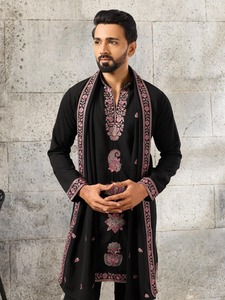 Elegant Black Japanese Lachka Embroidered <b>Kurta</b> Dupatta Set <b>men</b> - Product Image 1