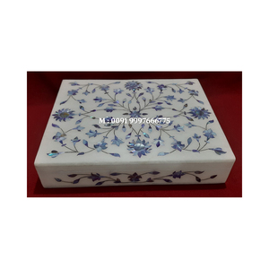 Atractivo Diseño de Caja de Joyería Rectangular de Mármol Blanco Natural con Incrustaciones de Nácar Azul Claro, Ideal para Regalos de Boda - Product Image 6
