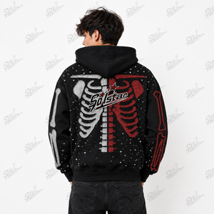 Sudadera con capucha y cremallera para hombre Sulstar, negra, con estampado de esqueleto, forro polar, estilo gótico, para otoño - Product Image 2