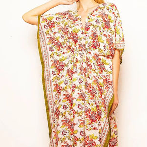 Caftán de algodón con estampado floral bohemio, ligero, para verano. - Product Image 1