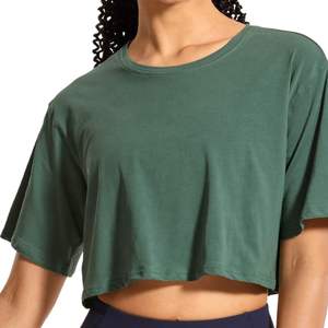 T-shirt court oversize pour femme, manches courtes, coupe ample, en coton, pour le sport, le yoga, le streetwear, vente en gros, fournisseur OEM - Product Image 3