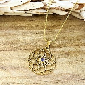 High Quality Boho Floral <b>Amethyst</b> <b>Pendant</b> Ethnic Brass Jewelry Women 18k Gold Plated Sacred Geometry Mandala Wholesale OEM ODM - Product Image 4