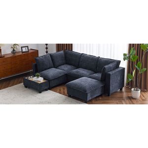 Divano componibile a forma di U da 90 \ "con pouf mobile e tavolino blu divano da soggiorno con dispositivi di ricarica nascosti - Product Image 5