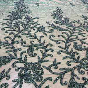 Nueva Llegada 2026: Tela de Tul con Lentejuelas y Bordado de Cuentas Pesadas, Diseño Floral Esmeralda, para Vestidos de Fiesta y Prendas Formales - Product Image 1