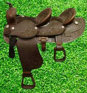Western <b>Leather</b> Horse Saddle Hand <b>Tooled</b> Trail Riding Ranch <b>Work</b> Equestrian Use With Studded Design Comfortable Seat Gear - Product Image 2