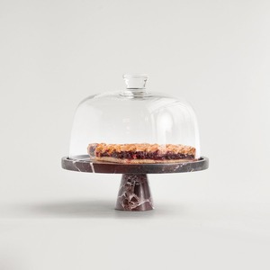 White <b>marble</b> <b>cake</b> <b>stand</b> with sculpted wooden base modern luxury dessert display for kitchen dining table dual tone <b>marble</b> & wood - Product Image 4