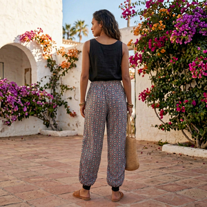 Women's High Waist Flat Harem Pants 100% Cotton Eco-Friendly Breathable Loose Fit Ankle Length <b>Elastic</b> Waist Printed Summer - Product Image 2