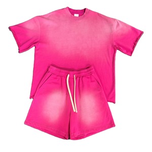 Ensemble short et t-shirt pour homme en coton délavé à l'acide, style vintage, avec logo personnalisé, OEM - Product Image 1