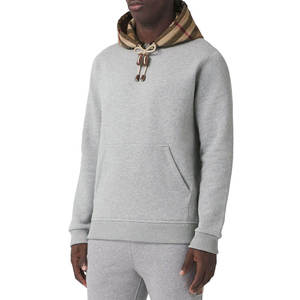 Sweat-shirt à capuche gris clair pour homme avec doublure à carreaux Coupe classique Pull décontracté - Product Image 3