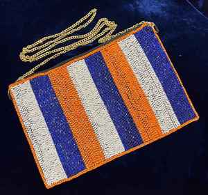 Bolso de noche con temática deportiva de béisbol, tipo clutch con cuentas de semillas y bandolera con cadena, hecho a mano, de lujo - Product Image 5