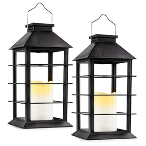 Black Iron <b>Lantern</b> <b>Set</b> With Clear Glass Panels For Home Wedding Holiday Lighting Decoration Hanging Or Floor Use - Product Image 2