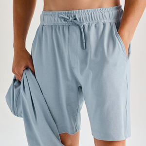 Conjunto de camiseta y pantalones cortos de algodón azul claro para hombre, cuello redondo, transpirable, informal, de verano, de dos piezas - Product Image 5