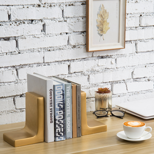 Gold <b>Decorative</b> Modern Concrete Bookends Minimalist Geometric Book Holders for <b>Bookshelf</b> Library Office Home <b>Decor</b> - Product Image 6