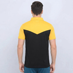 Men's Yellow Black Color Blocked Short Sleeve Polo <b>Shirt</b> With <b>Flame</b> Logo Front Breathable Knitted Casual Fit - Product Image 4
