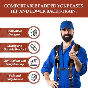 OEM Brown Heavy Duty Leather Adjustable Strap Tool Belt Suspenders Padded Back Support 4 Swivel <b>Snap</b> <b>Hooks</b> 200 lb Capacity for - Product Image 5