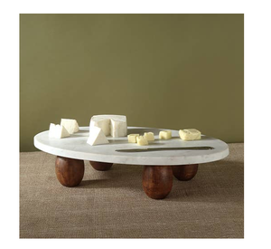 Support à gâteau en bois et marbre, élégant présentoir à desserts, centre de table de haute qualité, plateau à gâteau en marbre et bois d'acacia - Product Image 4
