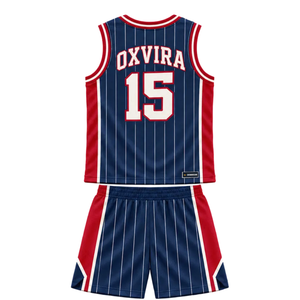 Conjunto de Uniforme de Baloncesto Personalizado para Hombre, Color Azul Marino y Rojo, Jersey sin Mangas con Cuello en V y Pantalones Cortos con Estampado de Rayas, Nombre del Equipo y Número, Ropa Deportiva al Por Mayor - Product Image 2