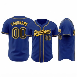 Maillot de baseball personnalisé Yourteam 00, impression sublimée, bleu et jaune, entièrement boutonné, unisexe adulte, respirant, en polyester - Product Image 3