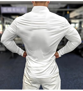 T-shirt de sport pour homme à manches courtes, col en V, fermeture éclair quart de tour, séchage rapide, personnalisé, écologique, orné de strass, coupe classique - Product Image 3