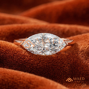 Anillo Solitario Marquise de Oro Rosa Estilo Oriente-Oeste – Anillo de Compromiso Horizontal Único en Oro Rosa - Product Image 1