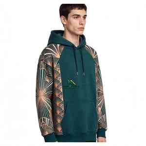 Sudadera con Capucha Unisex NEXTEX Art Deco Fanburst, Color Verde Azulado y Oro Rosa, Felpa de Algodón Suave, Cálida, con Diseño Gráfico - Product Image 4