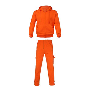 Trending Orange Men's Hooded <b>Zip</b> Tracksuit Set Cargo <b>Jogger</b> Pants Kangaroo <b>Pocket</b> Custom Wholesale Sportswear Oem Sweat Suit Set - Product Image 4