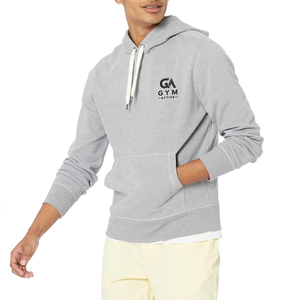 Sweat à capuche décontracté pour homme GYM Active, gris uni, en coton, avec cordon de serrage, 100 % tricoté, 340 GSM, imprimé lettres, léger - Product Image 3