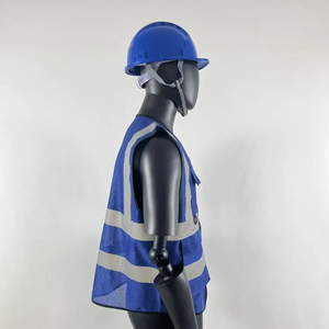 Chaleco de seguridad azul de alta visibilidad con rayas reflectantes, chaleco de trabajo unisex con bolsillos y correa ajustable - Product Image 4