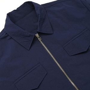 Men's Navy Blue Zipper Workwear Shirt Jacket With Pockets Turn-down Collar Regular Fit Autumn Wear - Product Image 3