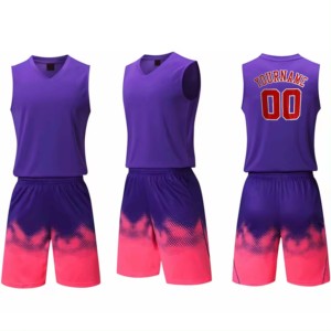 Custom Sublimation Printed for Pink Gradient Basketball Jersey Set V-Neck Sleeveless Moisture Wicking Elastic Waist <b>Shorts</b> - Product Image 1