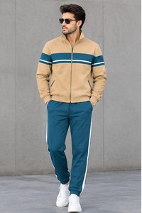 Ensemble de survêtement décontracté pour homme, style streetwear, manches longues, fermeture à cordon, design uni, respirant, 100% coton, vêtements d'hiver, coupe régulière - Product Image 4