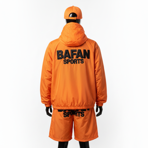 Conjunto corto de poliéster de alta calidad para mujer, cortavientos, tela de tafetán suave, transpirable, naranja, estilo panel, personalizado, talla grande - Product Image 2