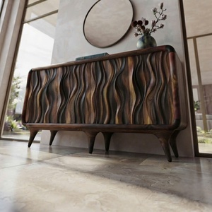 Handmade Wooden Sideboard in a Modern Style, featuring a sculpted wave‑carving design Modern storage <b>cabinet</b> crafted - Product Image 3