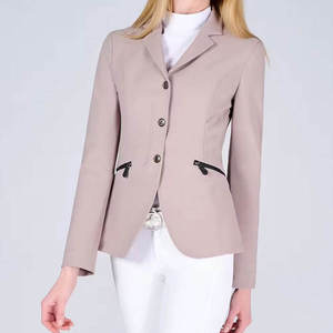 <b>Equestrian</b> Show Jacket Women's Riding Attire Beige Three-Button Blazer with Zip Pockets for Show Jumping Competition Wear - Product Image 4