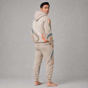 Survêtement Homme Oversize à Imprimé en Relief, Tissu Lourd et Doux, Coupe Décontractée, Motif Artistique en Relief Tendance, Idéal pour le Streetwear Moderne - Product Image 4