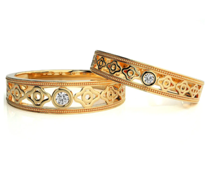 925 Sterling Silver Gold Plated Geometric <b>Couple</b> <b>Rings</b> - Product Image 3