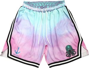 Shorts dégradés en maille pour hommes avec imprimé pieuvre et ancre, taille à cordon de serrage, shorts de sport décontractés - Product Image 1