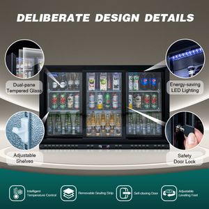 Refrigerador Comercial ORIKOOL de 53 Pulgadas para Bebidas, Enfriador de Barra Trasera con 3 Puertas de Vidrio para 480 Latas de Vino y Cerveza, Capacidad de 11.3 Pies Cúbicos - Product Image 4
