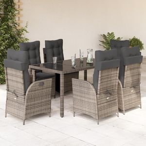 Set da Pranzo da Giardino in Rattan Grigio per 6 Persone, Resistente alle Intemperie, Arredamento da Esterno in Stile Contemporaneo - Product Image 1