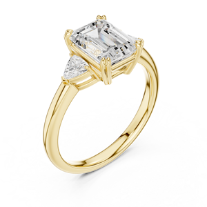 Bague de fiançailles en or 14 carats pour femme, diamant de laboratoire certifié IGI 2 carats taille émeraude et taille trilobé latéral, pour anniversaire et mariage - Product Image 2
