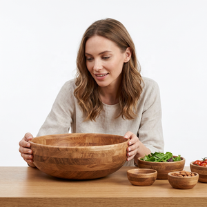 Bol en bois jetable poli sur mesure, design moderne et luxueux, écologique, compatible lave-vaisselle, pour usage domestique, service de pâtes et salades - Product Image 1
