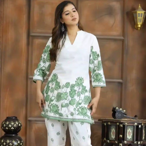 Heavy Chinon Digital Print <b>Kurti</b> Pant Set for Women Stylish Floral Co-ord Set Readymade Festival Wear - Product Image 1