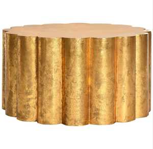 Mesa de Centro Moderna Dorada con Superficie de Madera, Muebles Contemporáneos para Sala de Estar, Diseño Artesanal - Product Image 1